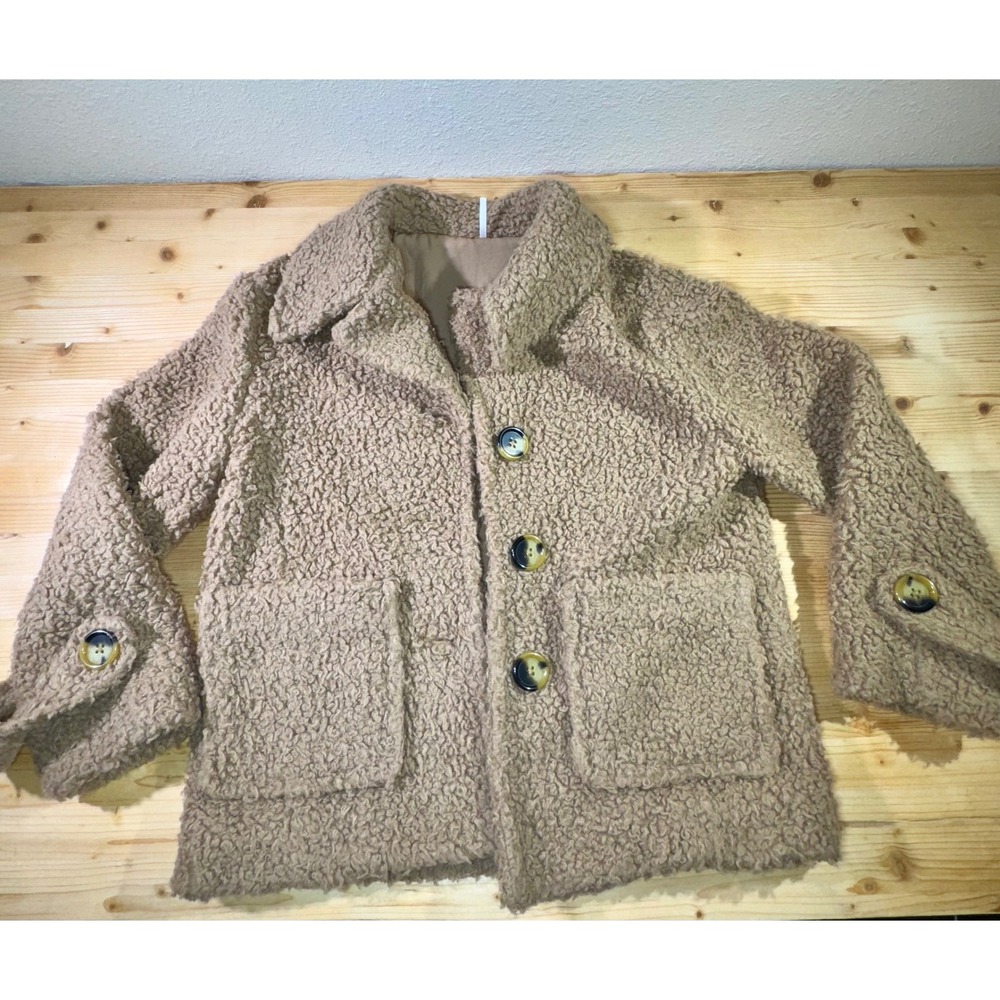 Free People Teddy Coat Sherpa Jacket Button Front‎ Pockets XS